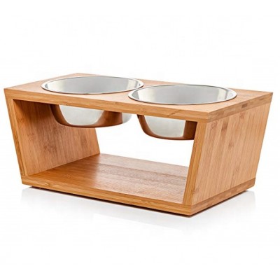 Premium 7" Elevated Dog Cat Pet Feeder Double Bowl Raised Stand Comes Extra Two Stainless Steel Bowls Perfect Dogs Cats