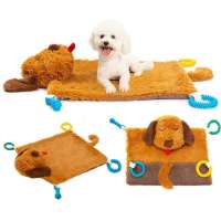 Dog Play Mat Squeaker in Both Ears and Tail Puppy Chew Toys Teething Ropes on Plush Warm Soft Mat