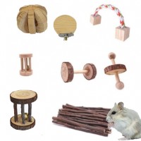 Hamster Chew Toys Natural Wooden Play Toy Exercise Bell Roller