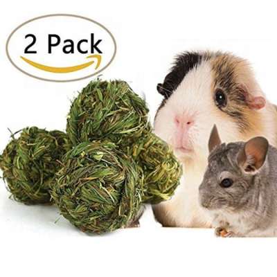 Natural Woven Timothy Grass Ball Small Pets Chew Toy Rabbits Guinea Pigs Chinchillas Hamsters (2 Pack)