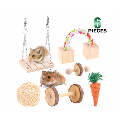 Hamster Chew Toys Include Dumbbells Exercise Bell Roller Fun Pet Balls Wooden Swing Sisal Woven Carrot Toy Chinchilla Hamster