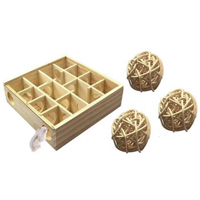 Hamster House Maze Natural Wooden Hideout Tunnel Toy Small Animal Activity Play Chew Willow Ball Toys hamster