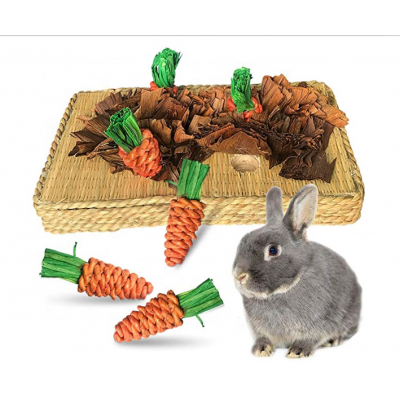 Pet Bunny Fun Rabbit Chew Toy Rattan Grass Scratcher Climbing Play Carrot Toy for Small Animal